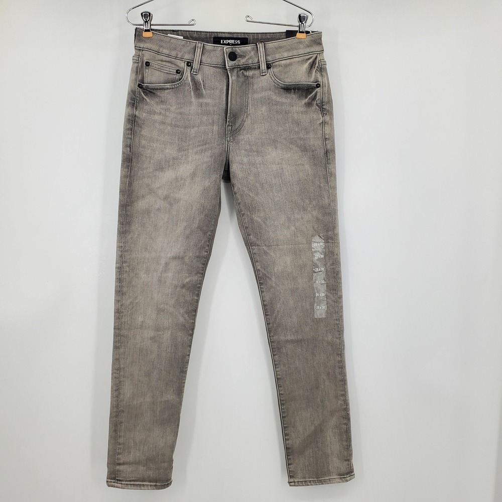 Express Mens Slim Hyper Stretch Temperature Control Gray Jeans 28x30 NWT Neutral